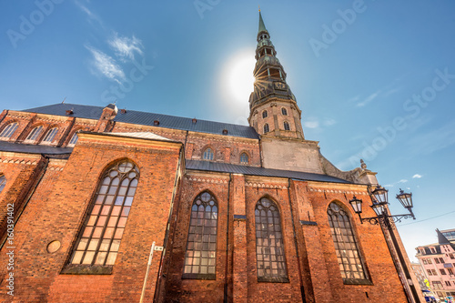 Riga Cathedral in Riga Old Town During sunset time. photo