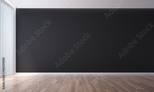 The 3D rendering interior scene design of Empty room and black wall living room © teeraphan