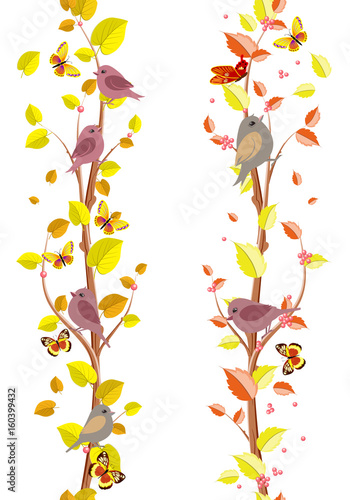 pretty collection of autumn seamless borders with birds for your