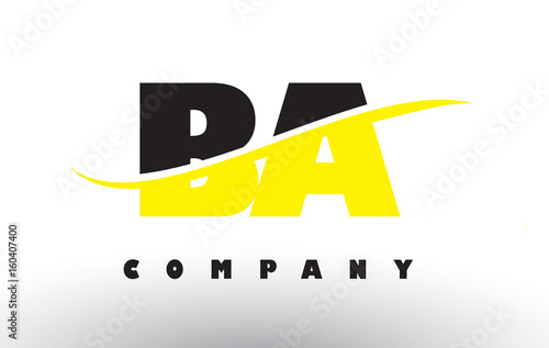 BA B A Black and Yellow Letter Logo with Swoosh.