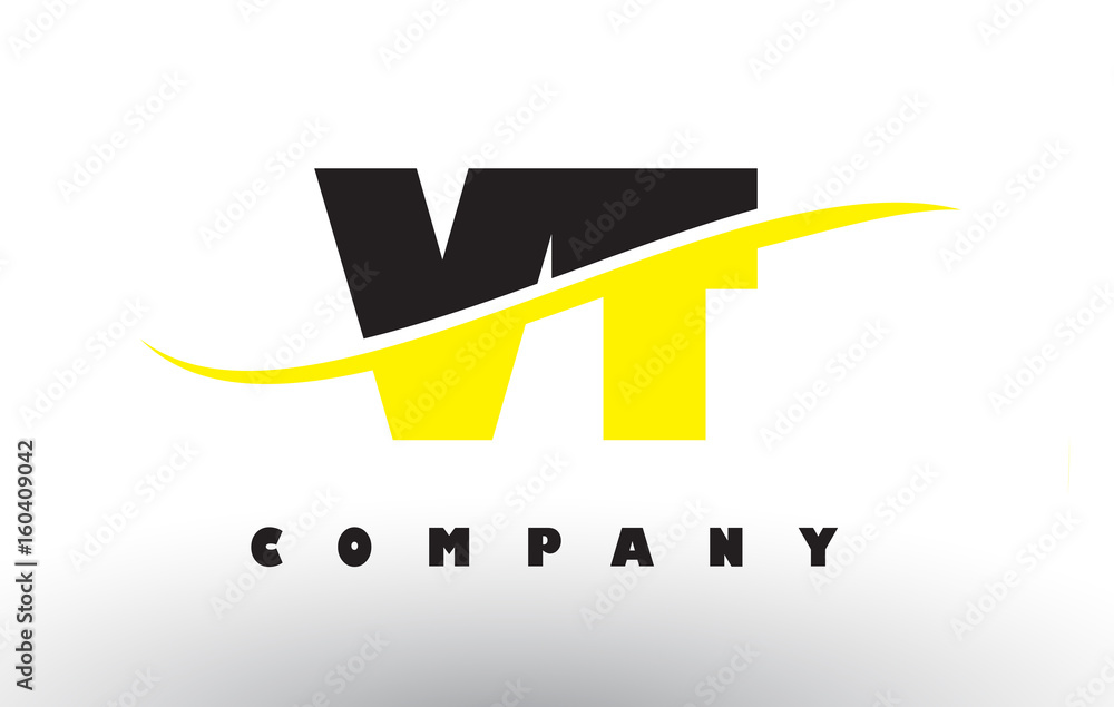 VT V T Black and Yellow Letter Logo with Swoosh. VT V T Black and Yellow Letter Logo with Swoosh.