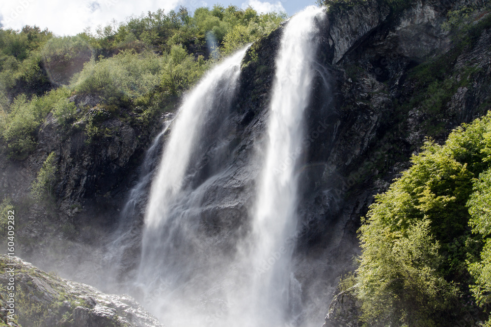 Polikar Waterfall on the slope of the mountain near the Krasnaya Gorki of the Krasnodar Region