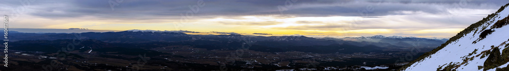 Wide panorama of Low Tatras at sunset.