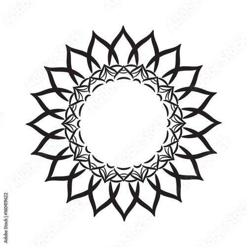 Mandala ornament. Round template. Decorative element  can be used for greeting card, wedding invitation, yoga poster, coloring book.. Doodle emblem.