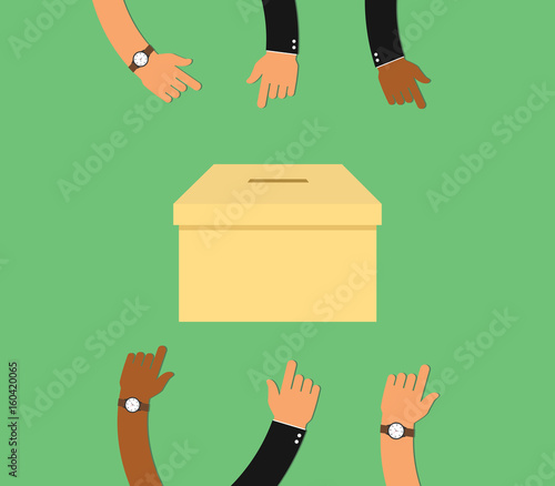 voting concept illustration with votes box and hand work on it