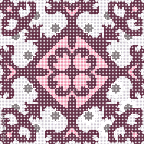 Halftone colorful seamless retro pattern purple red flower kaleidoscope
