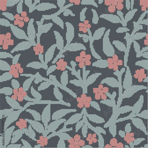 Halftone colorful seamless retro pattern botanic garden flower leaf plant