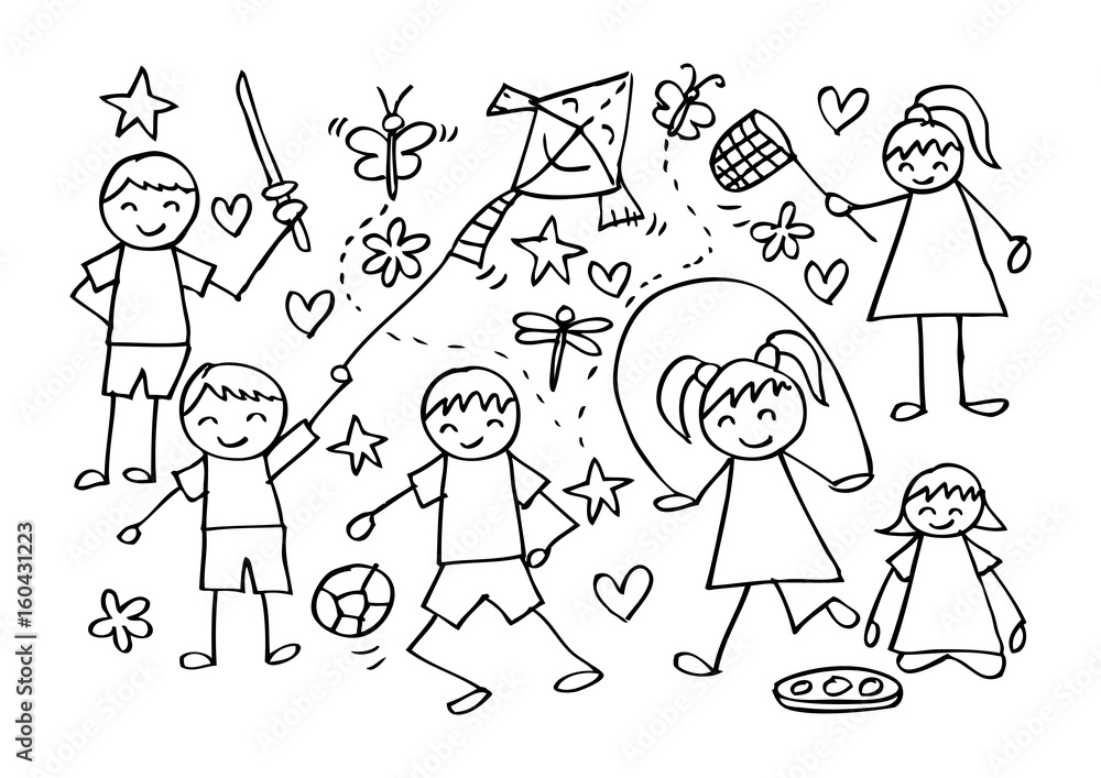 Children playing. Doodle style.
