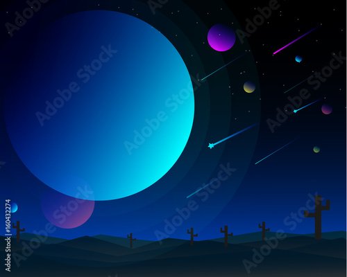 Vector Desert Landscape With Cactus And Star.