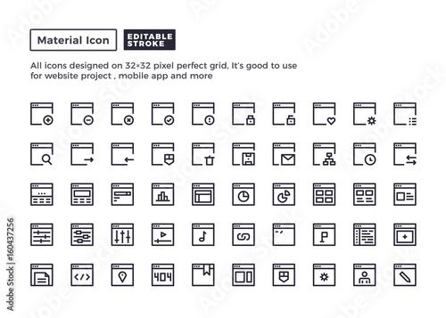 Web Browser and Interface Icon.Material Outline Icons set for website and mobile app ,Pixel perfect icon, Editable Stroke.