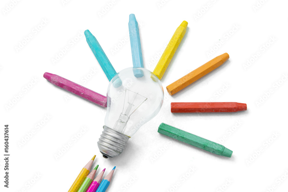 Light bulb and color pencils Light bulb and color pencils
