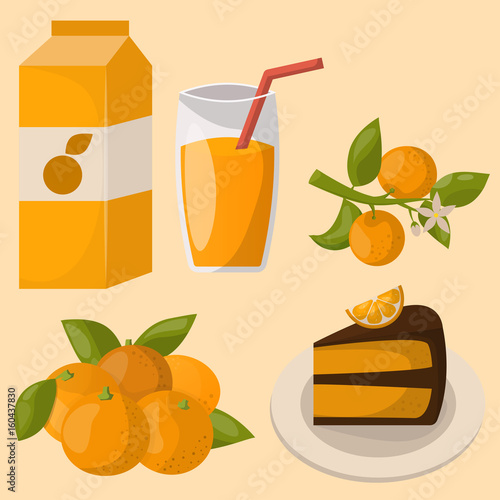 Ripe orange products fruits citrus slices sweet food realistic organic vector...