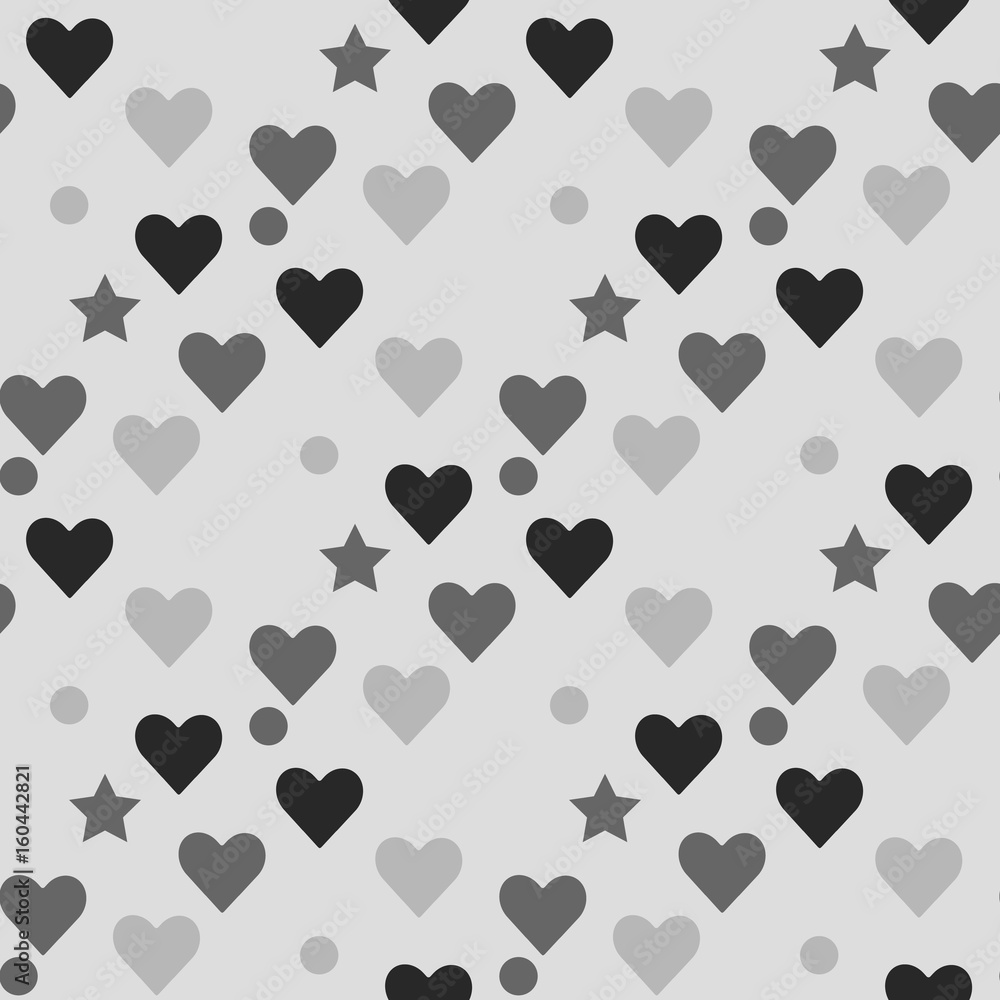 Retro seamless pattern with grey hearts. Abstract geometric modern background. Vector illustration. Art deco style. Heart seamless pattern.
