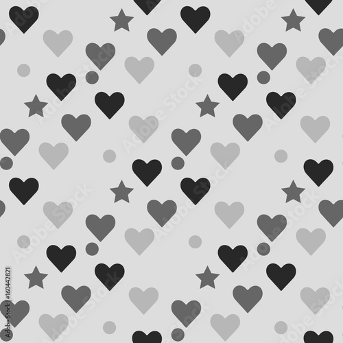 Retro seamless pattern with grey hearts. Abstract geometric modern background. Vector illustration. Art deco style. Heart seamless pattern.