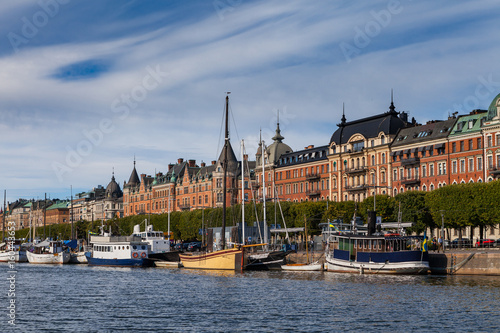 STOCKHOLM - SEPTEMBER, 15, 2016: Boats along street of Stockholm