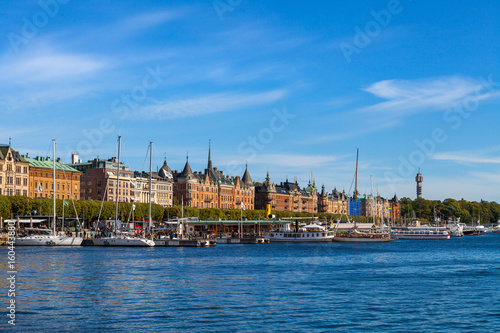 STOCKHOLM - SEPTEMBER, 15, 2016: Boats along small harbor in center of Stockholm © yegorov_nick