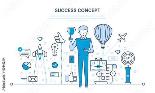 Success: growth, teamwork, leadership, achievements of goals, execution of plan.
