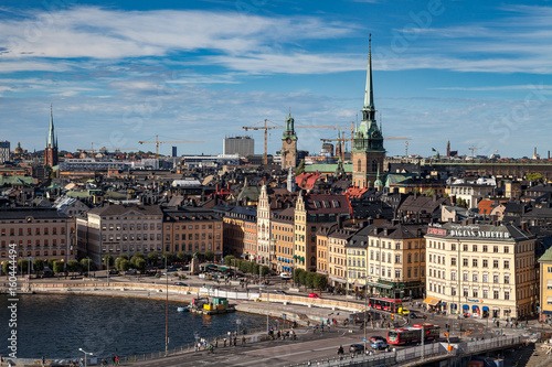 STOCKHOLM, SWEDEN - SEPTEMBER, 16, 2016: Cityscape image during daytime with sun light. Old town panoramic view.