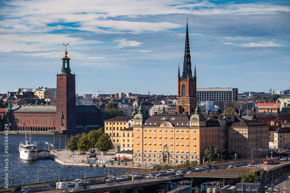STOCKHOLM, SWEDEN - SEPTEMBER, 16, 2016: Skyline of old town and modern infrastructure