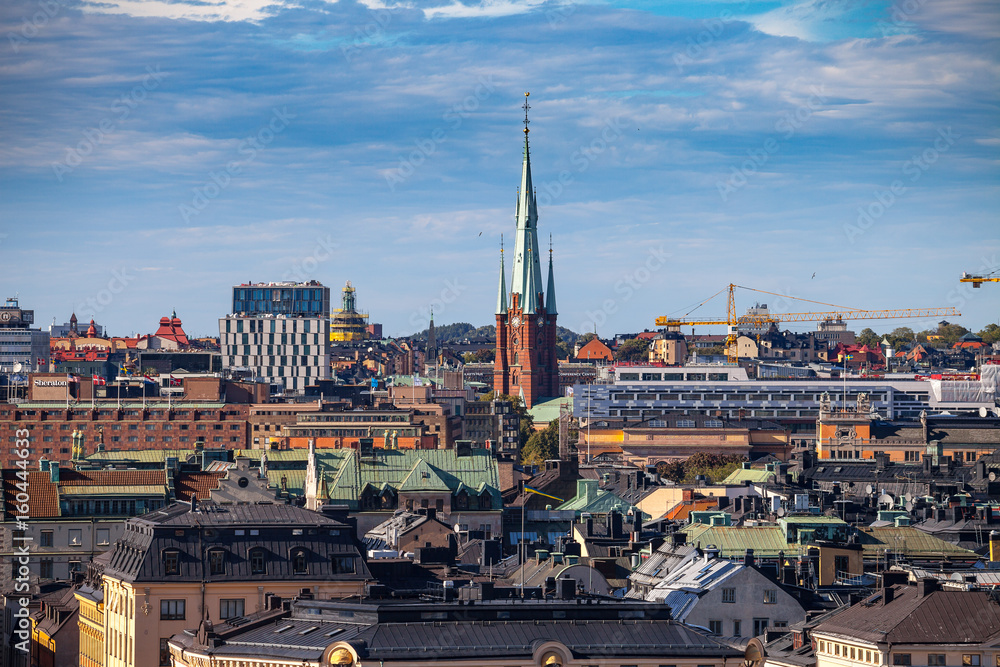 STOCKHOLM, SWEDEN - SEPTEMBER, 16, 2016: Skyline of old town, towers and buildings