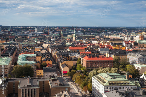 STOCKHOLM  SWEDEN - SEPTEMBER  16  2016  Aerial view on central part of city from mall tower