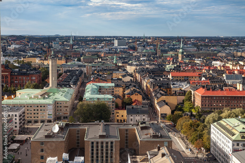 STOCKHOLM, SWEDEN - SEPTEMBER, 16, 2016: Aerial view on central part of city from mall tower