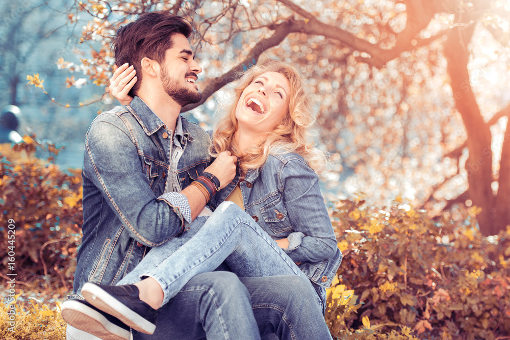 Cheerful romantic couple outdoors