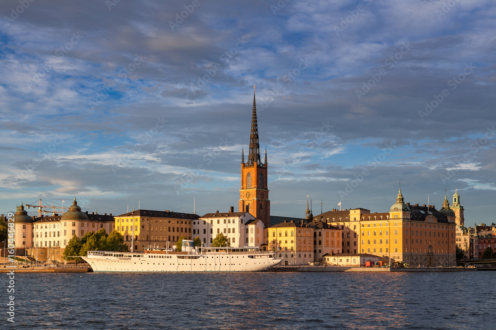 Beautiful view to Stockholm and Gamla Stan old town in sunset, Sweden