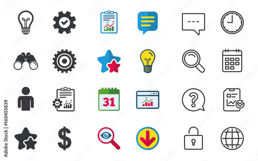 Business signs. Human and lamp bulb idea icons. Business signs. Human and lamp bulb idea icons.