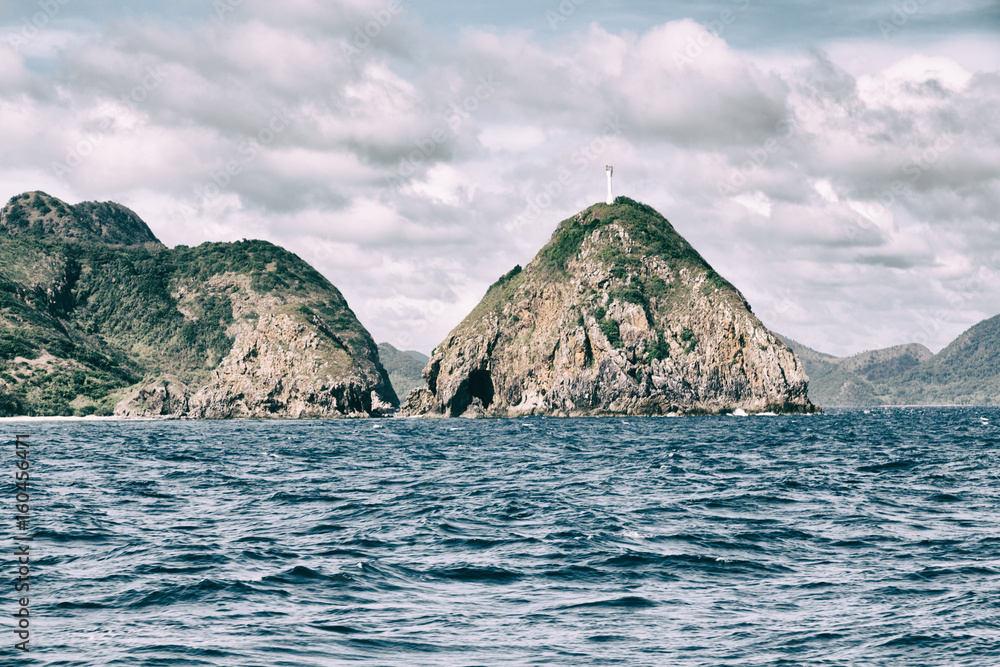 from a boat  in  beautiful panorama coastline sea and rock