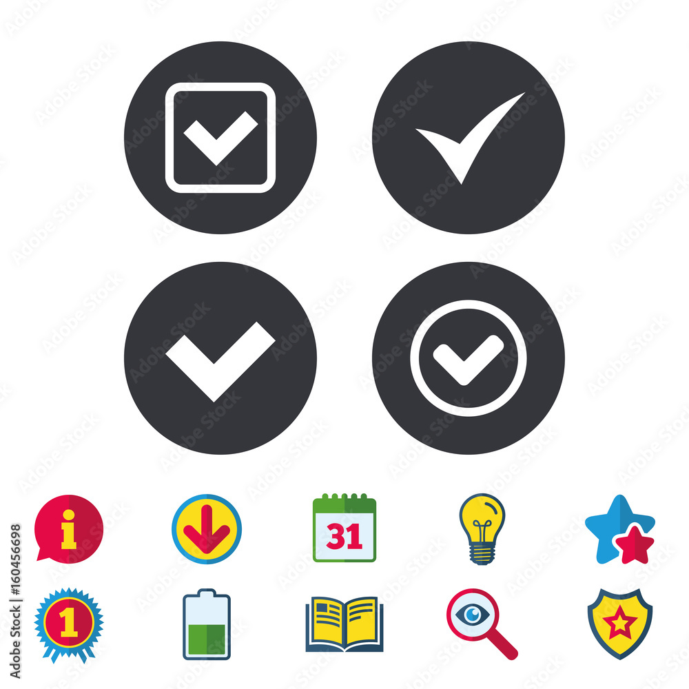 Check signs. Checkbox confirm icons. Check signs. Checkbox confirm icons.