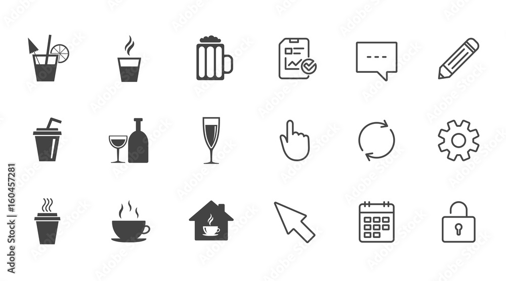 Tea, coffee and beer icons. Alcohol drinks. Tea, coffee and beer icons. Alcohol drinks.