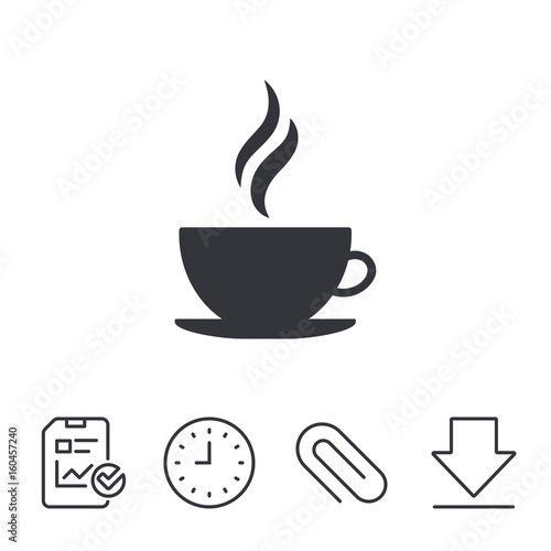 Coffee cup sign icon. Hot coffee button.