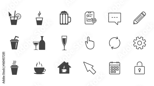 Tea, coffee and beer icons. Alcohol drinks.
