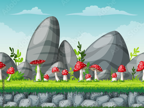 Seamless cartoon nature background. Vector illustration with separate layers.