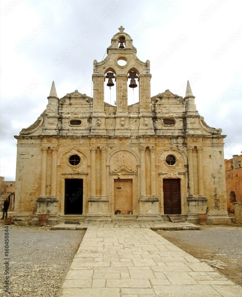 The Impressive Church of Arkadi Monastery in Rethymno, Crete Island, Greece