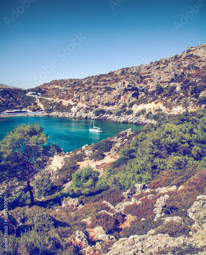 Beautiful seascape, island of Rhodes, Greece. Bay with turquoise water