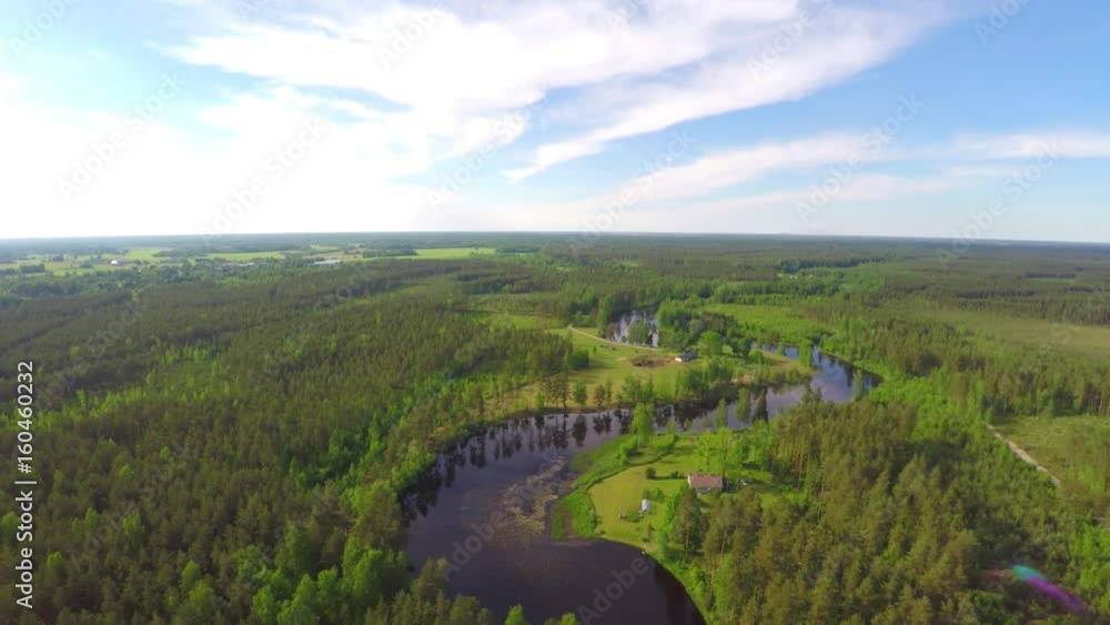 Aerial View. Flying over the beautiful summer river. Aerial footage. Nature forest and river landscape. Aerial View. Flying over the beautiful summer river. Aerial footage. Nature forest and river landscape.