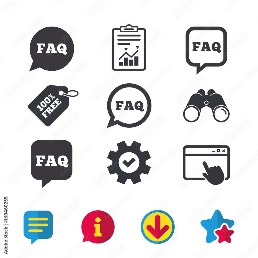FAQ information signs. Help speech bubbles. FAQ information signs. Help speech bubbles.