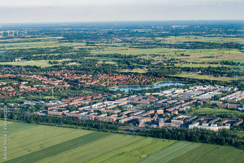 Panorama flight over the east of Hamburg Germany Panorama flight over the east of Hamburg Germany