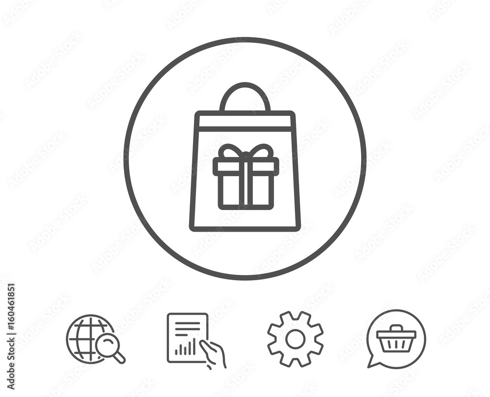 Shopping bag with Gift box line icon. Shopping bag with Gift box line icon.