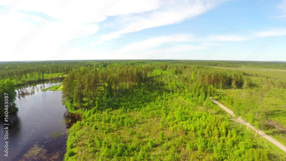 Aerial View. Flying over the beautiful summer river. Aerial footage. Nature forest and river landscape. Aerial View. Flying over the beautiful summer river. Aerial footage. Nature forest and river landscape.