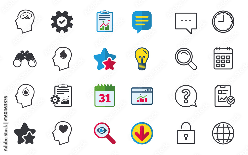 Head with brain icon. Male human symbols. Head with brain icon. Male human symbols.
