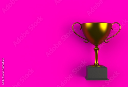 Trophy on pink plank, 3D rendering