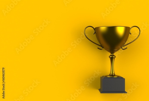 Trophy on yellow plank, 3D rendering