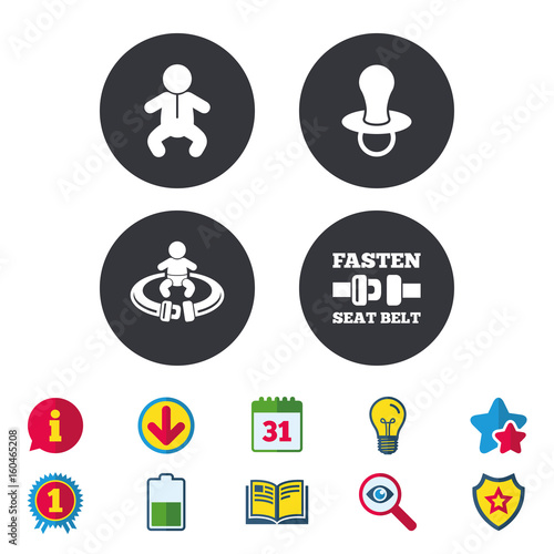 Baby infants icons. Fasten seat belt symbols.