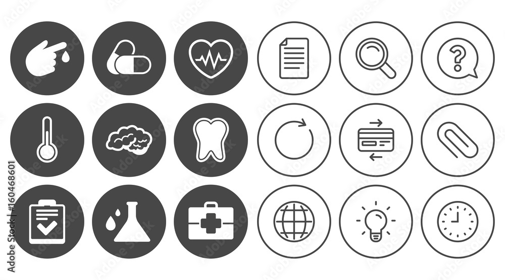 Medicine, healthcare and diagnosis icons.