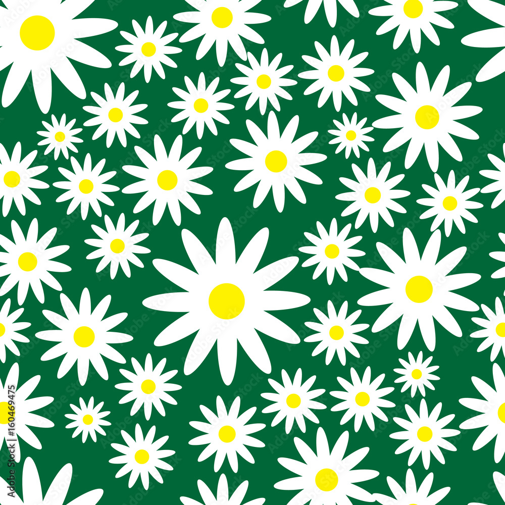 Spring or summer seamless pattern with daisies. Blossom of camomile on  green background can be used for design of textile, print, wrapping paper  or computer wallpaper. Bright backdrop Stock Vector | Adobe