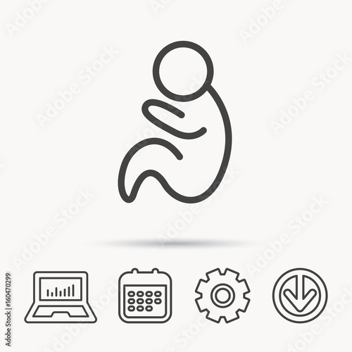 Baby infant icon. Pediatrics sign. Newborn child symbol. Notebook, Calendar and Cogwheel signs. Download arrow web icon. Vector
