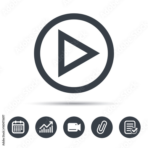 Free Download Play icon. Audio or Video player symbol. Calendar, chart and checklist signs. Video camera and attach clip web icons. Vector - GFXLoad